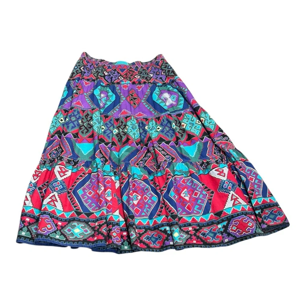 Vintage Willowbend Aztec Southwestern Full Tiered Prairie Maxi Skirt USA
